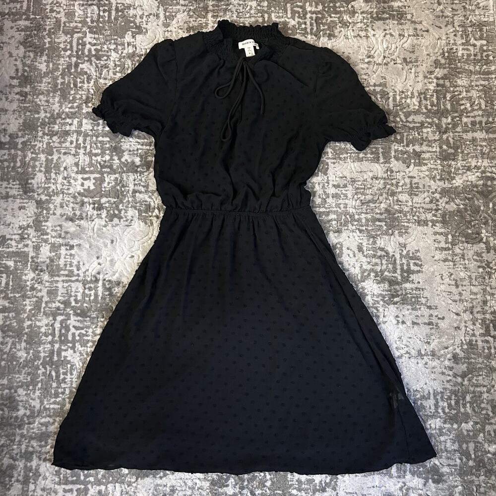 Monteau Los Angeles Black Polkadot Dress with High Neckline